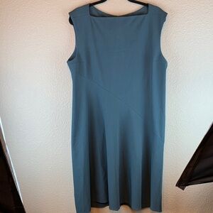 MM Lafleur Teal dress sz 16 career minimalist modest knee length square neck